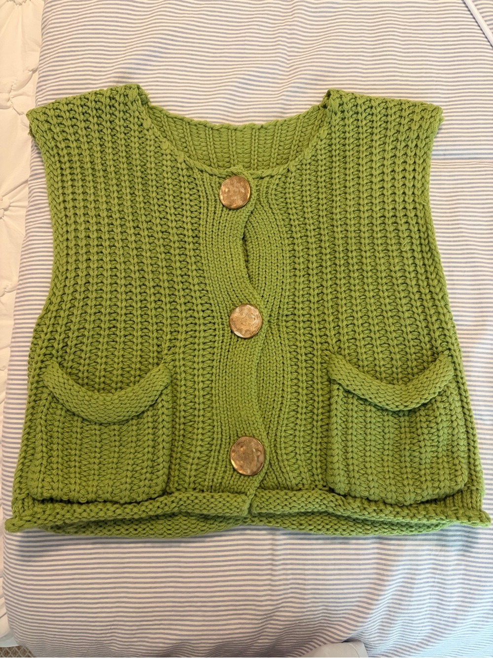 Green Knit Button Front Sweater Vest